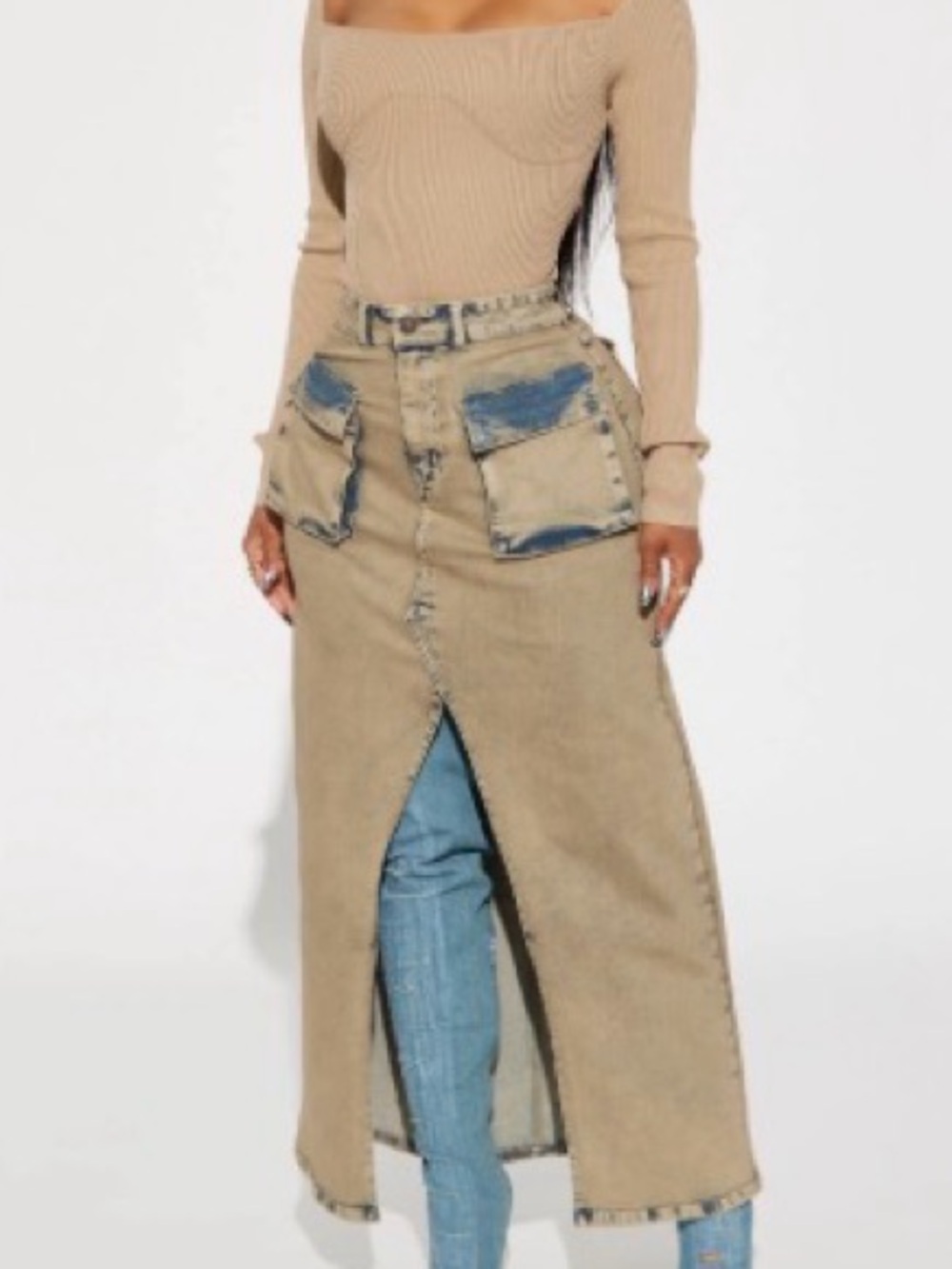 Fashion Nova Mineral Maxi Cargo Skirt